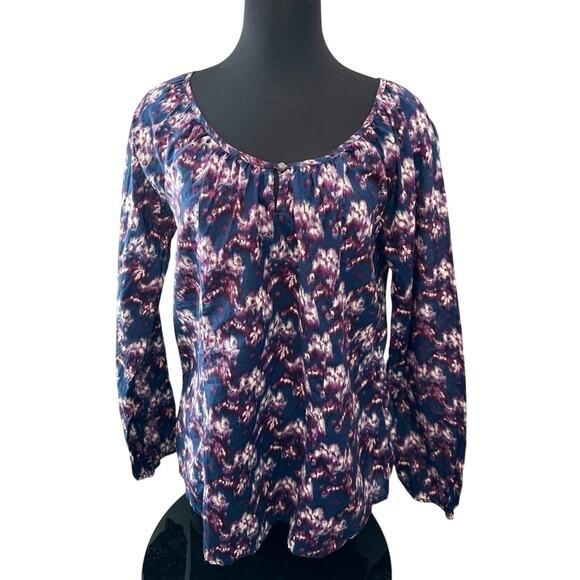 LUCKY BRAND | Purple Navy Floral Blouse Boho Long Sleeve Peasant Top | Medium - Picture 2 of 6